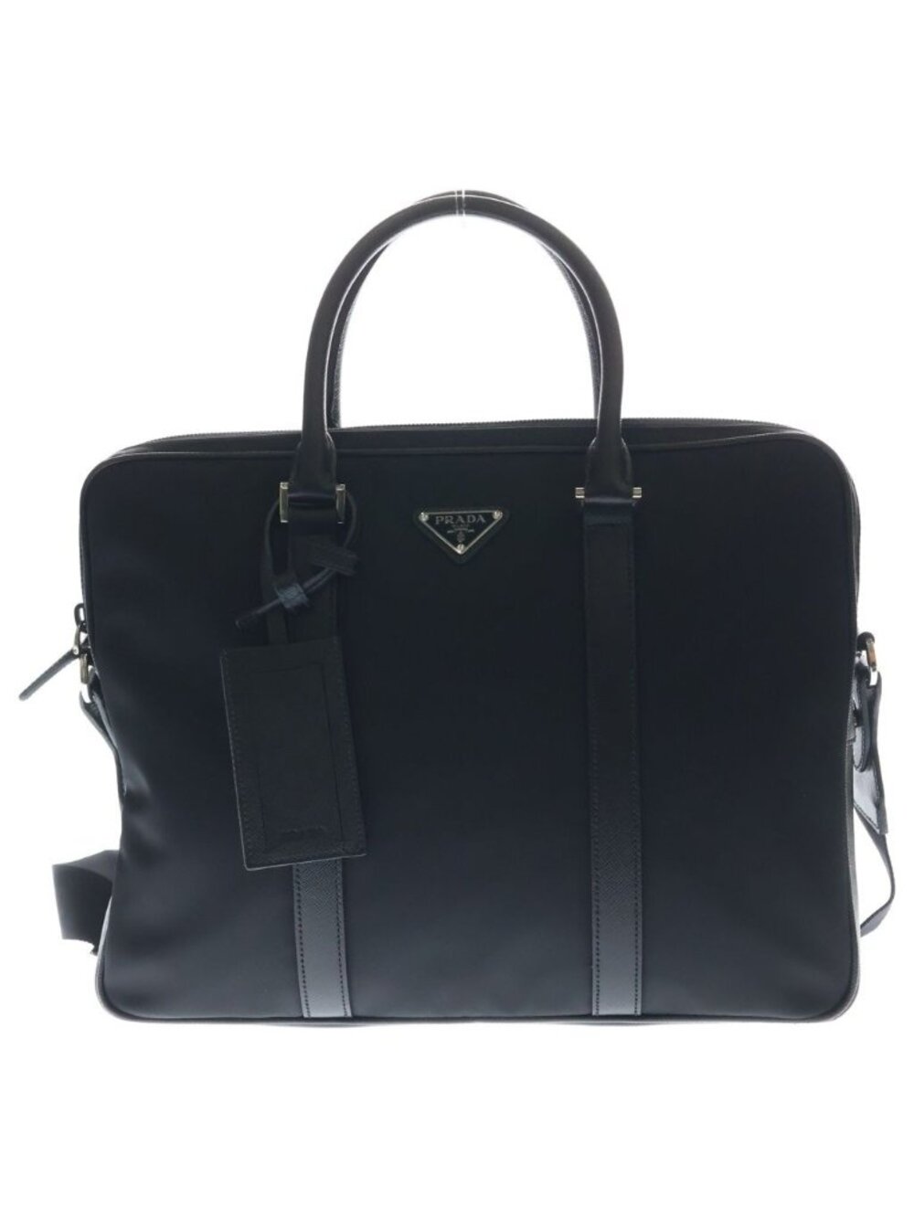 Prada 2-Way Bree Bag Tessuto Shoulder Bag Business Black Nylon Saffiano Silver